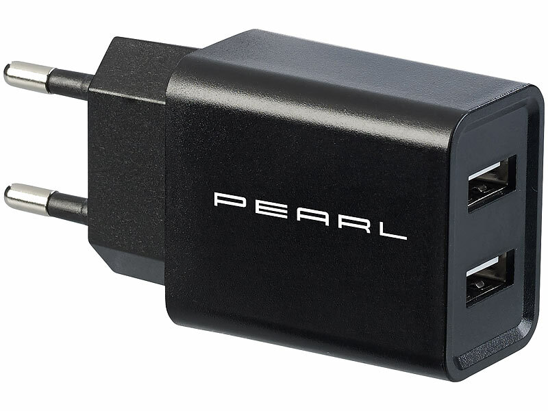PEARL USB Ladegerät: 2-Port-USB-Netzteil für Mobilgeräte, USB-A, 2,4 A / 12  W, schwarz (Netzteil mit USB Anschluss)