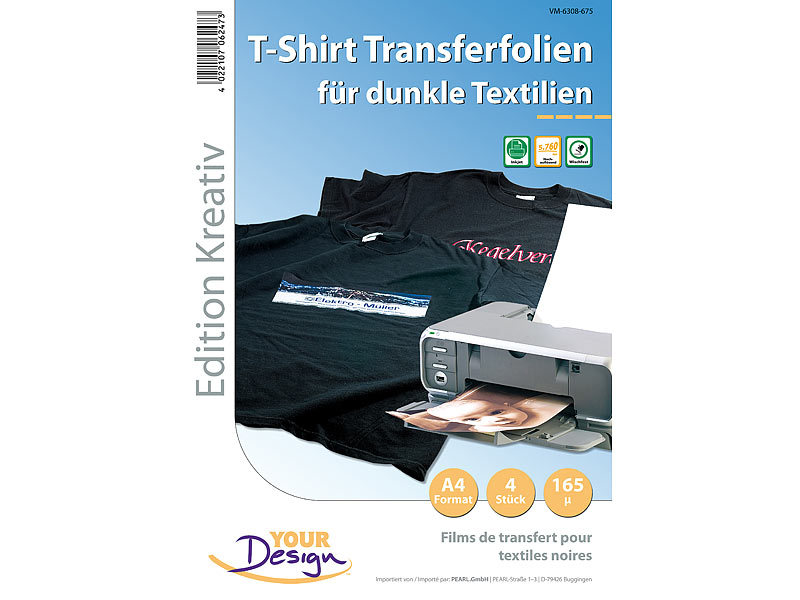 Your Design Bügelfolie: 4 T-Shirt Transferfolien für bunte