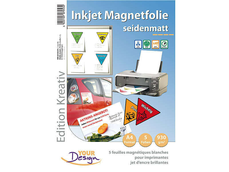 Your Design Magnetdruck: 5 Inkjet-Magnetfolien A4 matt/weiß (Magnet Druck  Folien)