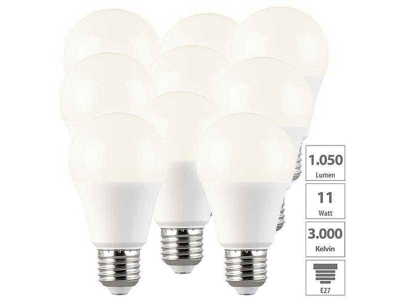 Luminea LED E27 Tropfenform: 9er Set LED Lampen, E, 9 W, E27