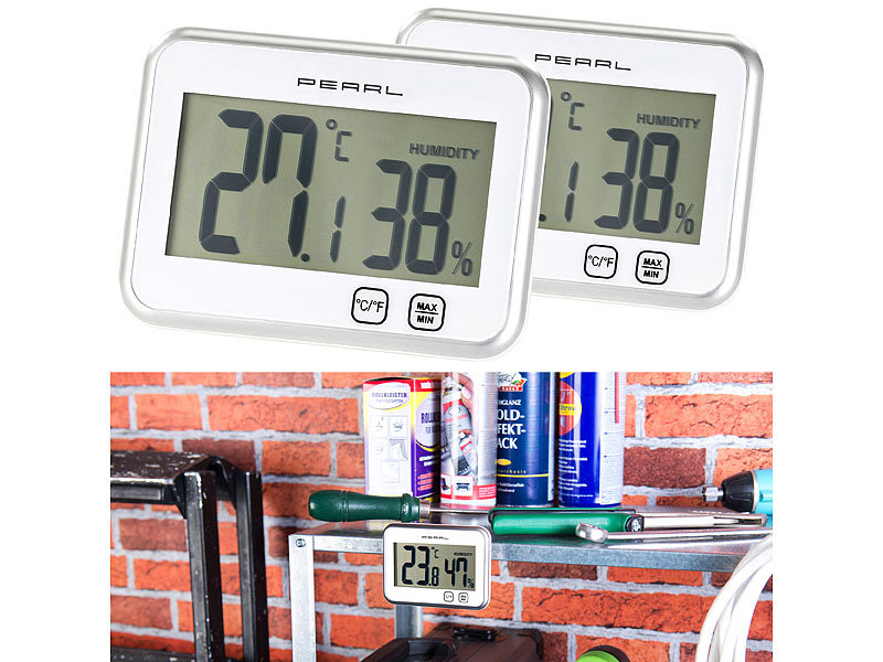 Maximum 2er-Set PEARL Digitales Thermometer & Hygrometer mit Minimum 