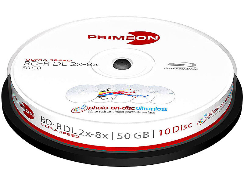 PRIMEON BDR DL, 50 GB, bis 8x, bedruckbar, hochglänzend, 10erBox