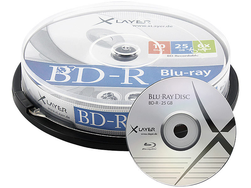 Xlayer Blu-ray-Rohlinge BD-R 25 GB 6x, 10er-Spindel