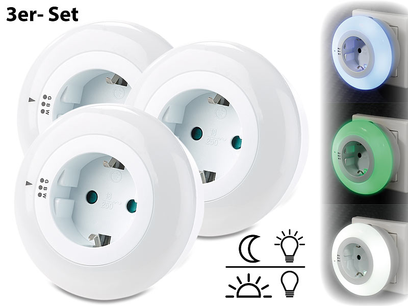 3er Set Steckdosen-Lampen LED Treppen-Leuchte Nacht-Licht Bewegungsmelder Sensor 