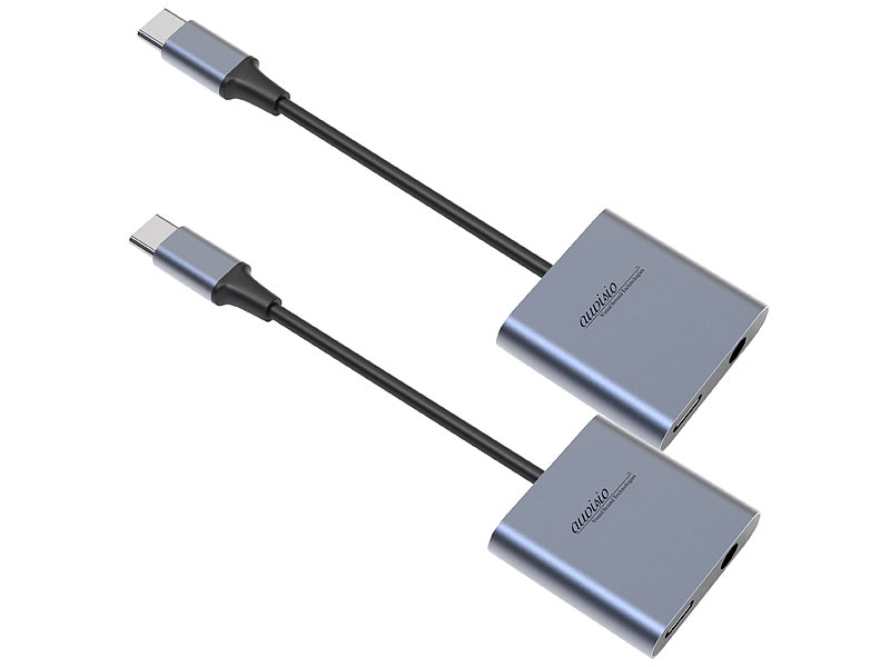 auvisio Audio-Daten-Ladekabel: 2er-Set Kopfhörer-Adapter USB-C auf