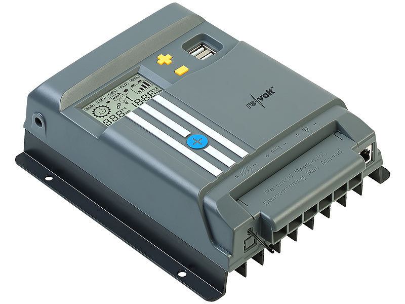 revolt Solarregler MPPT: MPPT-Solarladeregler für 12/24-V-Batterie, mit 30  A, Display, USB-Port (24V Laderegler)