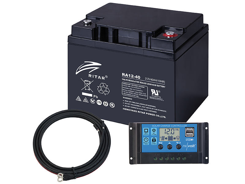 revolt Laderegler: MPPT-Solarladeregler für 12/24-V-Batterie, mit 40 A,  Display, USB-Port (Solarregler MPPT)