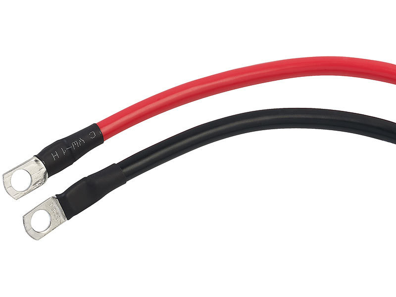 revolt Elektrokabel: 2er-Set Batteriekabel mit Ringösen, je 50 cm, 16 mm²,  rot/schwarz (Starthilfekabel)