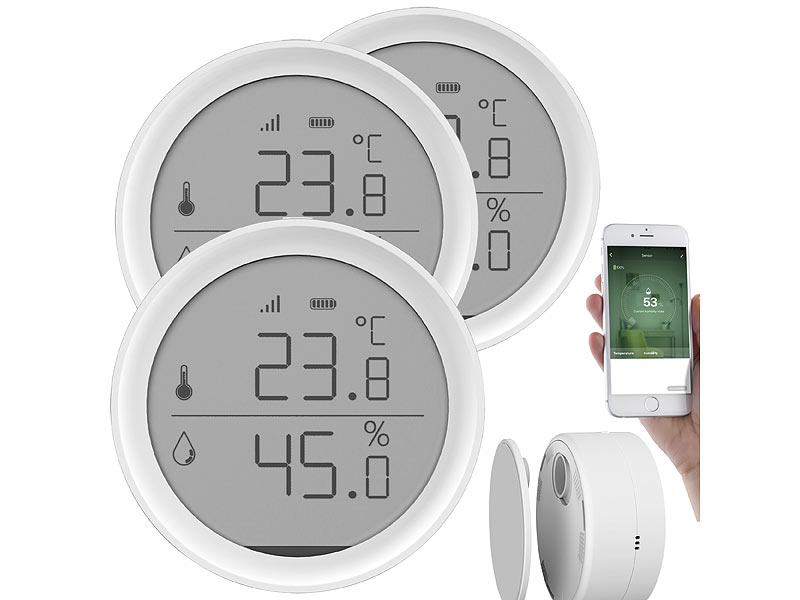 Luminea Home Control WLAN Thermometer Alexa 3erSet WLANTemperatur