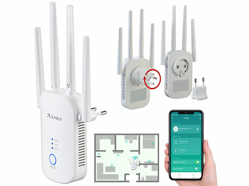 7links Dual WLAN-Repeater: Dualband-WLAN-Repeater, App ELESION, 2,4 & 5  GHz, bis 1.200 Mbit/s (Dualband WLAN-Repeater & -Router)