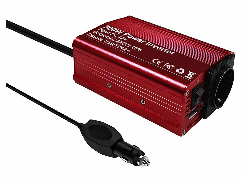 revolt Stromwandler: 300-Watt-Kfz-Spannungswandler auf 230 Volt, 2x USB,  600 W Spitzenlast (Wechselrichter Zigarettenanzünder)