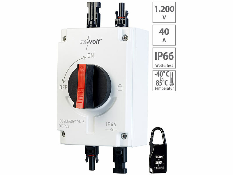 revolt Schalter: DC-Trennschalter, 4-polig, bis 1.200 V, 40 A,  MC4-kompatibel, IP66 (PV-Trennschalter)