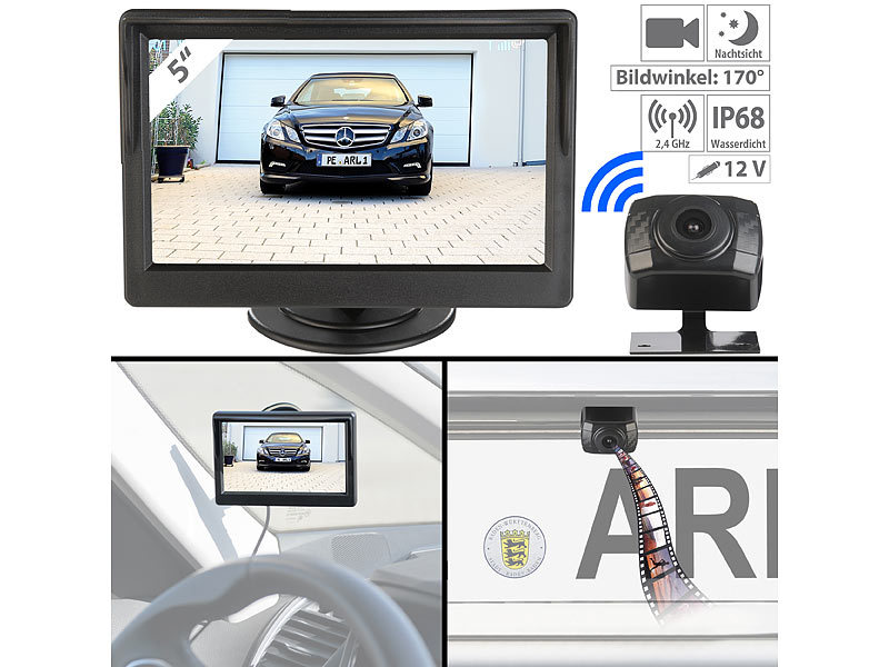 Universal Auto 12V Kabellos 7-IR-LED Nachtsicht Monitor Rückfahrkamera Neu 