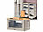 Xcase 8er-Set Camping-Boxen mit Bambus-Schneidebrett und Rollen, je 55 l Xcase Faltbare Aufbewahrungsboxen mit Deckel, MDF-Ablage und seitlichen Klappen, transparent