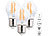 Luminea 3er-Set LED-Filament-Lampen, G45, E27, 470 lm, 4 W, 2700 K, dimmbar Luminea LED-Filament-Tropfen E27 (warmweiß)