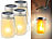 Luminea 4er-Set Solar-LED-Hängelampen im Einmachglas, Flammeneffekt, IP44 Luminea Solar-LED-Einmachgläser mit Fackel-Effekt