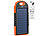 Solar Ladegerät: PEARL Solar-Powerbank mit Taschenlampe, 3.000 mAh, 2x USB, 1 A, IPX4