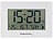 PEARL Funk-Wanduhr mit Jumbo-Uhrzeit, Temperatur- & Datums-Anzeige, weiß PEARL Digitale LCD-Funk-Wanduhren mit Wecker, Datum & Temperatur