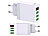 revolt 2er-Set Intelligentes 3-Port-USB-Wandnetzteil mit LED-Display, 15,5 W revolt Mehrfach-USB-Netzteile mit Spannungsanzeigen