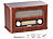 auvisio Nostalgisches Stereo-FM-Radio 12W, Holz, Akku, Bluetooth, USB Ladeport auvisio