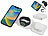 Callstel 3in1-Ladestation für iPhone, AirPods, Apple Watch, MagSafe-kompatibel Callstel Faltbare Qi-kompatible 3in1-Ladestationen für Smartphone, Apple Watch & AirPods