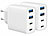 revolt 2er-Set kompakte 4-Port-USB-Netzteile, USB-C PD + QC, bis 40 W, weiß revolt Ultrakompakte GAN 4-Port-USB-Netzteile mit USB-C Power Delivery und USB-A Quick Charge 