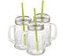 PEARL 3er-Set Retro-Trinkgläser mit Henkel, Deckel und Trinkhalm PEARL Trinkgläser mit Deckeln und Trinkhalmen