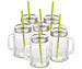 PEARL Retro-Trinkglas mit Henkel, Deckel und Trinkhalm, 6er-Set PEARL