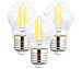 Luminea LED-Filament-Lampen im 3er-Set, G45, E27, 470 lm, 4 W, 6500 K, dimmbar Luminea LED-Filament-Tropfen E27 (tageslichtweiß)