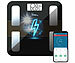 newgen medicals Smarte Solar-Akku-Körperfettwaage aus Glas, mit App, LCD, bis 180 kg newgen medicals Solar-Akku-Personen- und Körperfettwaagen mit App