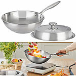 Rosenstein & Söhne Edelstahl-Wokpfanne, unbeschichtet, für alle Herdarten, Ø 28 cm Rosenstein & Söhne Unbeschichtete Edelstahl-Wok-Pfannen 