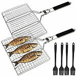 Rosenstein & Söhne 2er-Set faltbare Edelstahl-Fischbräter, Grillkorb für Fisch und Gemüse Rosenstein & Söhne Edelstahl-Fischbräter mit Silikon-Pinsel 