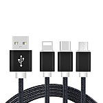3in1 Ladekabel: Micro USB, USB Type-C & Lightning, 1,2 Meter, schwarz 3in1-USB-Octopus-Kabel: Lightning, Micro-USB, USB Type C