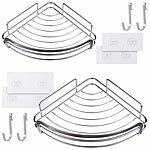 BadeStern 2er-Set Edelstahl-Duschablagen mit 4 Haken, selbstklebend, rostfrei BadeStern Duschablagen 