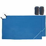 PEARL 2er Mikrofaser-Handtuch mit Tasche,schnell trocknend,140 x 70 cm,blau PEARL Mikrofaser-Badetücher