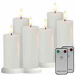 Lunartec 6 Akku-LED-Stumpenkerzen mit Dochten, Flammen-Effekt und Timer Lunartec 