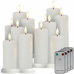 Lunartec 12 Akku-LED-Stumpenkerzen mit Dochten, Flammen-Effekt und Timer Lunartec Akku-LED-Stumpenkerzen mit Docht, Ladestation und Timer