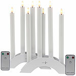 Lunartec 8 Akku-LED-Stabkerzen mit Dochten, Bogen-Ladestation, Timer, w Lunartec Akku-LED-Stabkerzen mit Dochten, Bogen-Ladestation und Timer