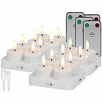 Lunartec 16er-Set LED-Akku-Teelichter mit USB-Ladestation, Fernbedienung, Timer Lunartec 