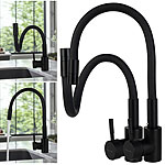 Rosenstein & Söhne 2er-Set Edelstahl-Küchenarmaturen, flexibel, 360°, Hochdruck, schwarz Rosenstein & Söhne Edelstahl-Küchenarmaturen mit flexiblem Silikon-Auslauf, Hochdruck