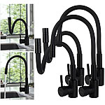 Rosenstein & Söhne 4er-Set Edelstahl-Küchenarmaturen, flexibel, 360°, Hochdruck, schwarz Rosenstein & Söhne Edelstahl-Küchenarmaturen mit flexiblem Silikon-Auslauf, Hochdruck