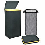 infactory Wäschekorb mit Deckel, Bambus-Henkel, Netztasche, 100 Liter infactory Wäschekörbe mit Deckeln, Bambus-Henkeln und Netztaschen