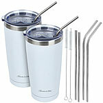 Rosenstein & Söhne 2er-Set Doppelwandiger Isolierbecher, weiß, 600 ml, Edelstahl Rosenstein & Söhne Doppelwandige Isolierbecher