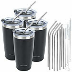 Rosenstein & Söhne 4er-Set Doppelwandiger Isolierbecher, schwarz, 600 ml, Edelstahl Rosenstein & Söhne Doppelwandige Isolierbecher