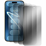 Somikon 4er-Set Schutzfolien, gehärtetes Glas, iPhone 14 ProMax Somikon Schutzfolien aus gehärtetem Glas mit Anti-Spy-Schutz für iPhone, inkl. Installations-Werkzeug