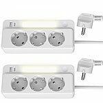 revolt 2er-Set 3-fach Steckdosenleiste mit Multi-USB-Ladeport, 20W,Nachtlicht revolt Steckdosenleisten zur Eckmontage mit 2 USB-Ports und LED-Licht
