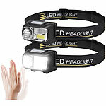 KryoLights 2er-Set LED-Akku-Stirnlampen, 200m, 3W, 4 Modi, Sensor, Rotlicht KryoLights LED-Akku-Stirnlampen