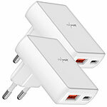 revolt 2er-Set flache USB-Netzteile mit USB-C PD 20W, USB-A Quick Charge 18W revolt Flache USB-Wandnetzteile mit USB-A und USB-C, PD und QC 
