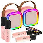 auvisio 2er-Set Karaoke-Maschinen, 4 Mikrofonen,RGB-LEDs,Bluetooth,USB,microSD auvisio Karaoke-Maschine mit Mikrofon, MP3-Player und Bluetooth 