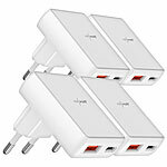 revolt 4er-Set flache USB-Netzteile mit USB-C PD 20W, USB-A Quick Charge 18W revolt Flache USB-Wandnetzteile mit USB-A und USB-C, PD und QC 